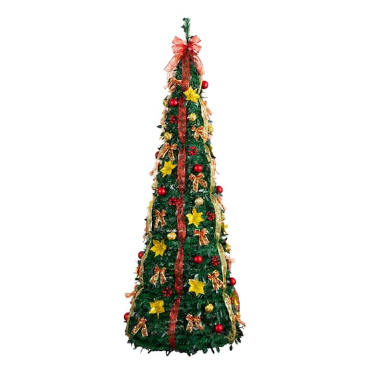 7ft. Pre-Lit Pop-Up Green Artificial Christmas Tree, Warm White LED Lights